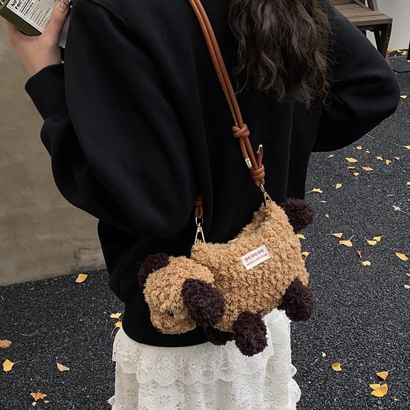 Cute Sheep Knit Crossbody Bag For Women With Soft Fabric Small Wallet For Casual Outings