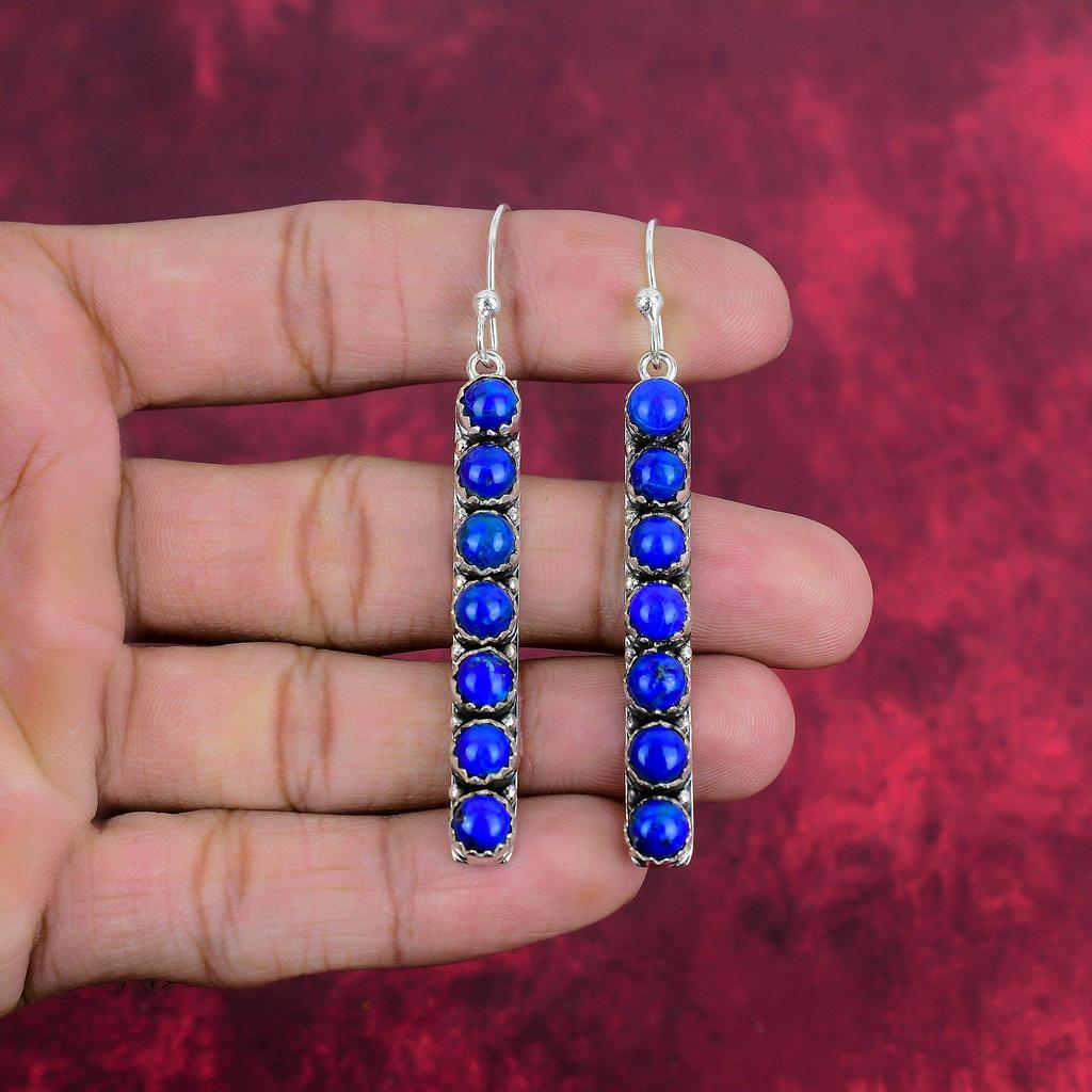 Lapis Lazuli Earrings Handmade Jewelry, 925 Solid Sterling Silver Earrings Designer Gemstone Jewelry Earrings, Gift For Mom