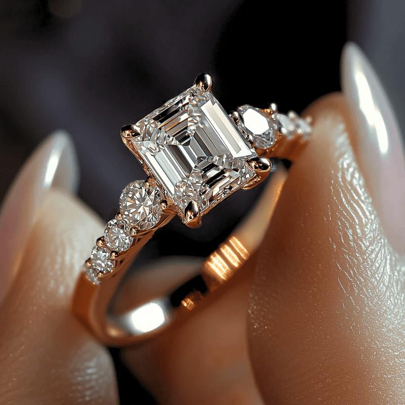 Luxury CopperColor White Square Cubic Zirconia Wedding Band Ring for Women Trendy Engagement Eternity Jewelry Female Accessory