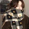 Women's Autumn Winter Sweet Scarf Korean Style Plaid Small Love Christmas Warm Vintage Warm Scarf