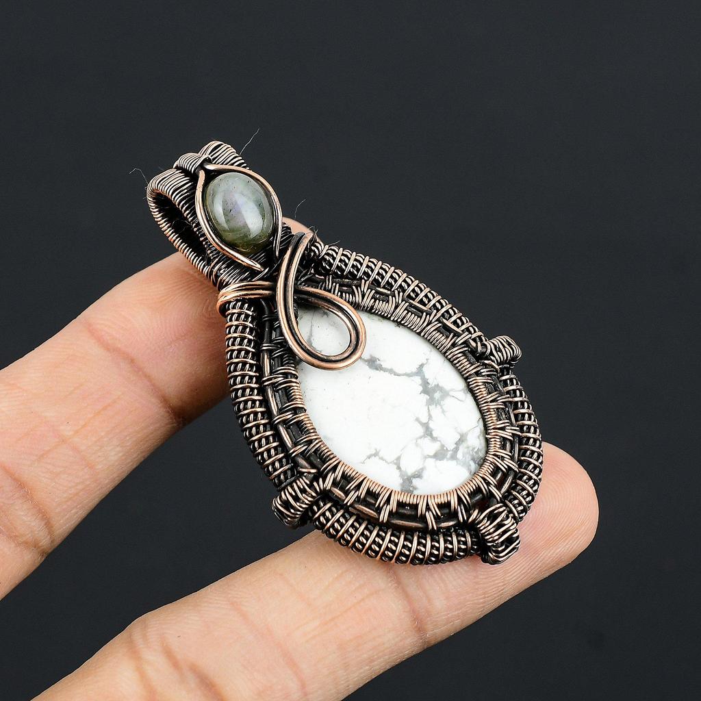 Howlite 999 Copper Wire Wrapped Pendant, Handmade Gemstone Pendant Jewelry, Gifts For Wife Brand New Pendant