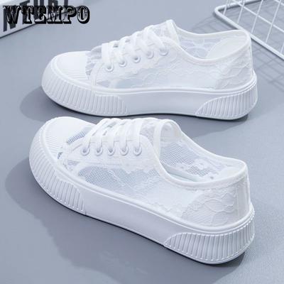 Маленькие белые туфли, женские летние дышащие кружевные туфли с плоской подошвой и сеткой из мелкой парусины