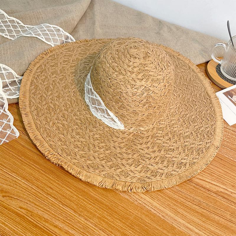 Seaside Beach Hat Lace Straw Hat Children Summer Visor Breathable Sunscreen Bucket Hat Vacation Style Straw Hat