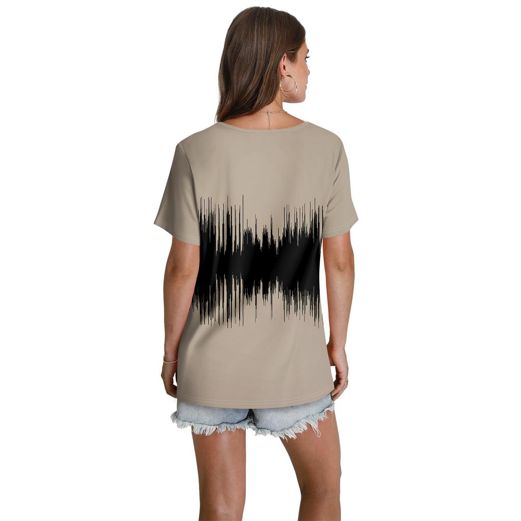 Women's Casual V-Neck Short Sleeve Chest Ruffle Printed Top