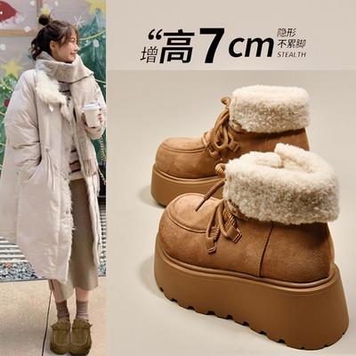 Ретро короткие голенища толстая подошва зимние женские новые 2025 флис утолщенные и высокие новые термо хлопковые ботинки