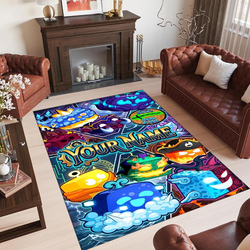 Personalized Crystal Velvet Carpet Custom Name Text,Blox Fruits Anti Slip Area Rug For Home Decoration