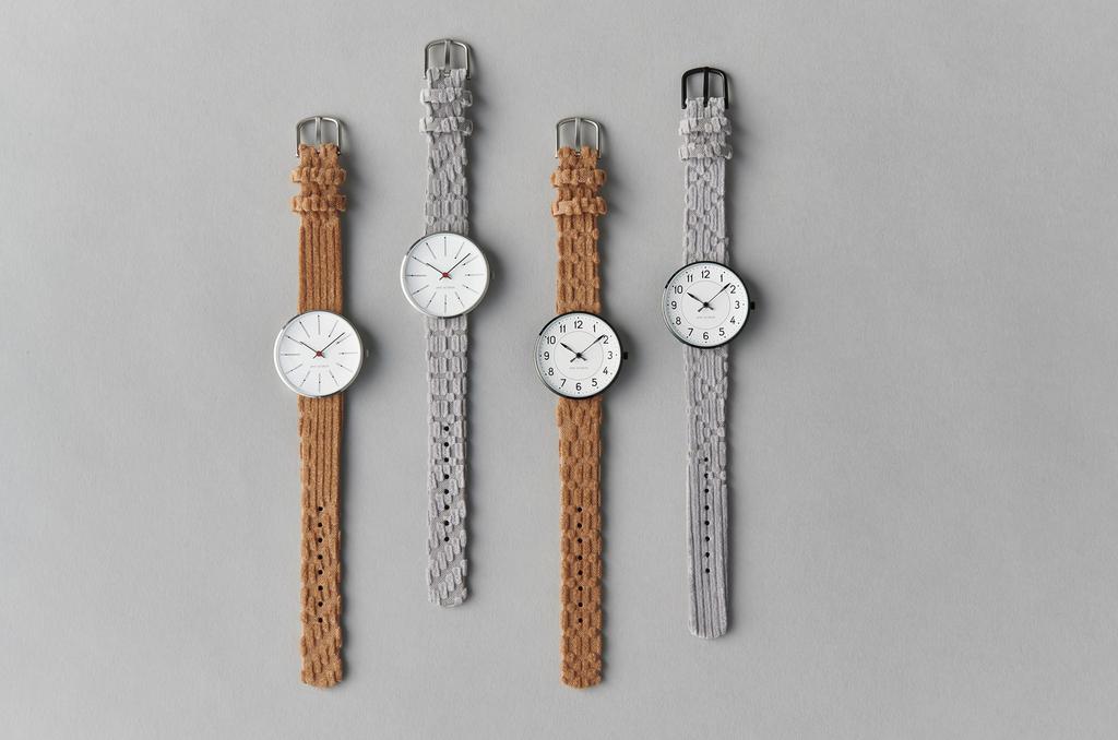 ARNE JACOBSEN X Mina Perhonen 34mm Scandinavian Design Watch with Land Puzzle Strap, STATION 53411-1684S, White and Brown