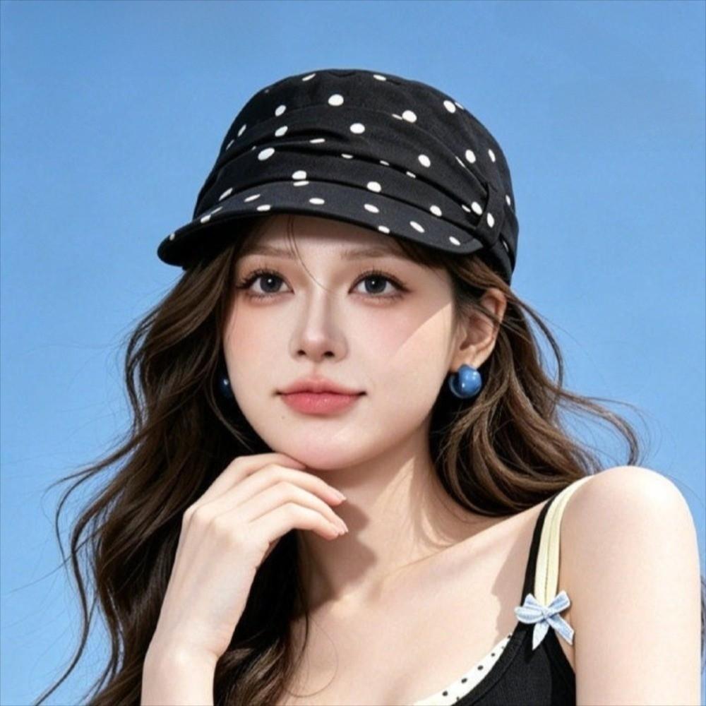Sweet Polka Dot Forward Hat Bow Women's Hat Versatile Equestrian Hat Outdoor