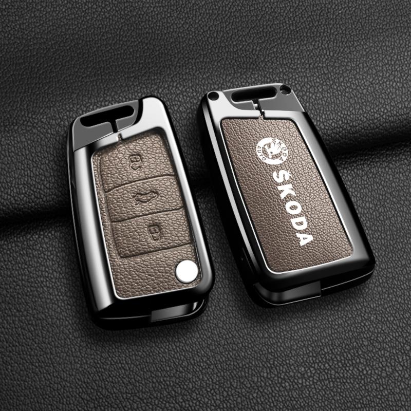 CWWR6 High Quality Leather Car Key Case Cover Shell Bag For Skoda Octavia A5 A7 Fabia Superb Kodiaq Karoq Keychain Auto Accessories