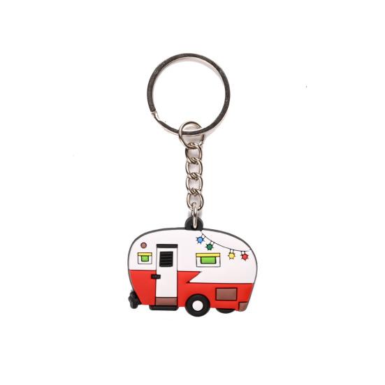 Cartoon RV Shape Keychain, Contrasting Color Keyring Accessories for Travel Trailers, Enameled Metal Retro Camping Car Keychain