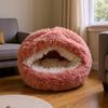 Зимняя теплая полузакрытая плюшевая кровать для кошек и собак