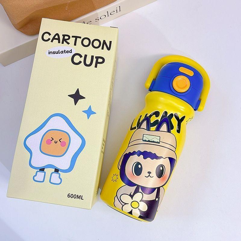 Strawberry Pudding Cartoon 600ml Insulated Travel Mug With Leakproof Lid For Kids And Students
