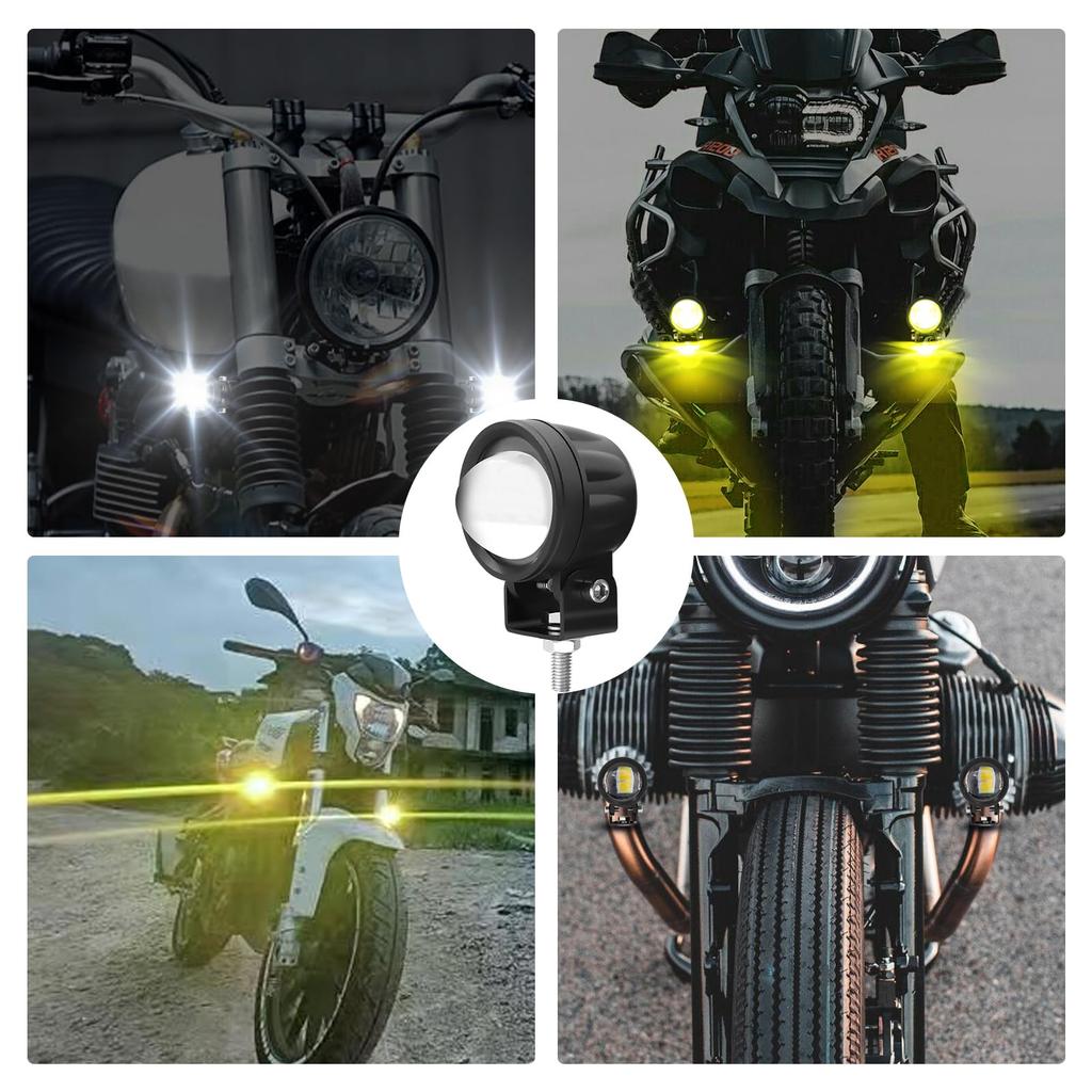 Motorcycle Fog Lights with Cut Switchable High Deck Truck Auxiliary Set of 2 Switch X-STYLE Lines, 20W, Two-Color LED, Yellow/White, Compact,