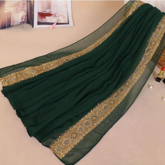 180*85 см Женский Кружевной Шифоновый Шелковый Шарф с Золотыми Бусинами, Блестящий, Цветочный, Однотонный Хиджаб, Мусульманский, Жемчужный, Красивый, 9 Цветов, Шарфы/Платки