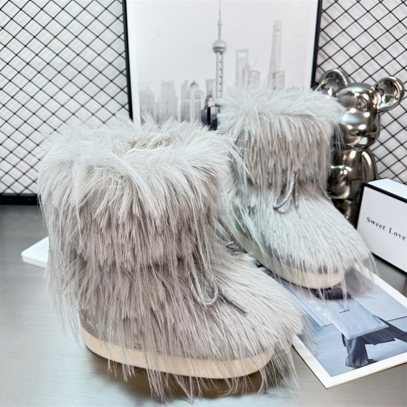 Женские зимние снегоступы на толстой подошве с внутренней танкеткой, утепленные, средней длины, пушистые, нескользящие, теплые, лунные ботинки, маленький размер