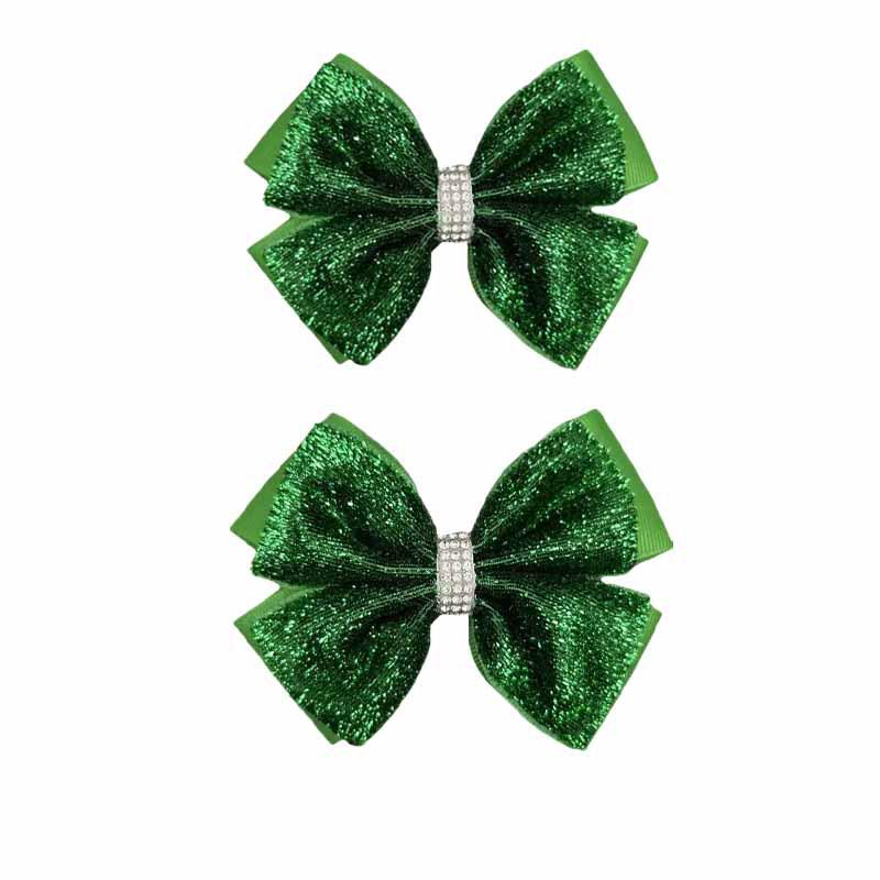 European Style Kids Sequin Bow Hair Clip with Rhinestones - Shiny Double Layer Accessory