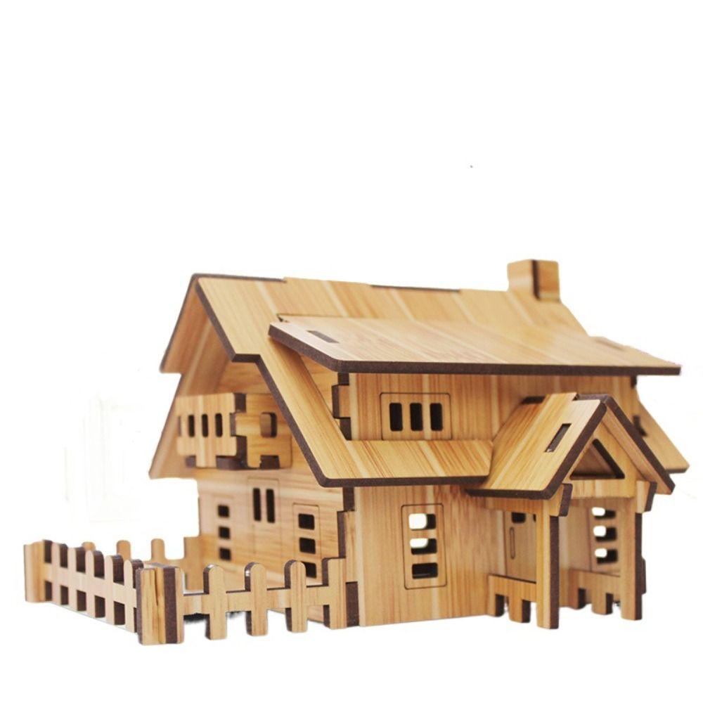 Bamboo 3D Wooden Puzzle Villa House Windmill DIY Ferris Wheel Modle Montessori   Adult