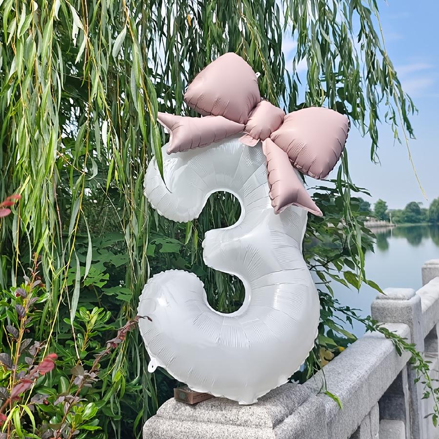 Number balloon set baby pink bow balloon ,white and pink balloon birthday proposal, weddingballoon decoration