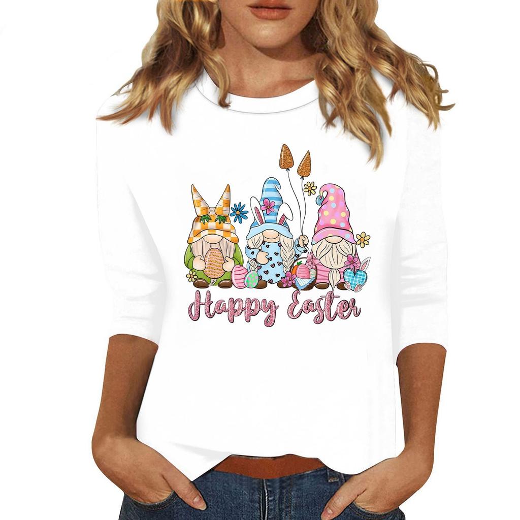 Женская мода повседневная три четверти рукава с принтом пайеток круглый вырез топ