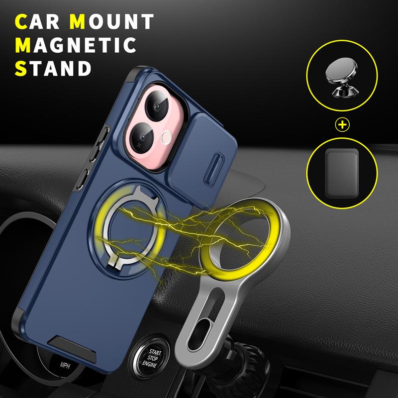 For Vivo V60 Lite 5G Case Heavy Duty PC+TPU Ring Car Mount Magnetic Stand Slide Camera Cover for VIVO V60 Lite