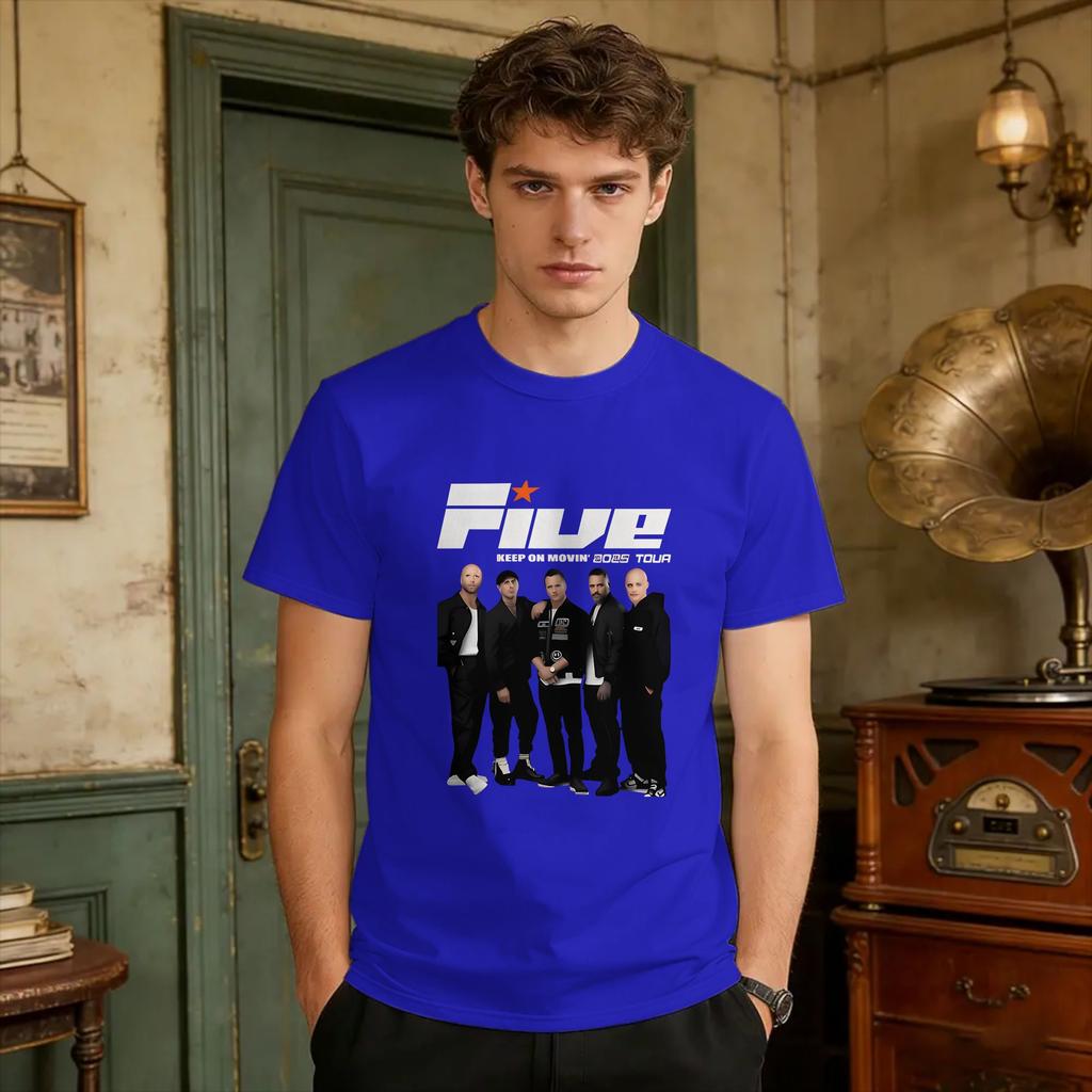 Футболка с принтом Five Boys Band Keep On Movin 2025 Tour Хлопковые футболки для взрослых Повседневные футболки с коротким рукавом Крутые футболки