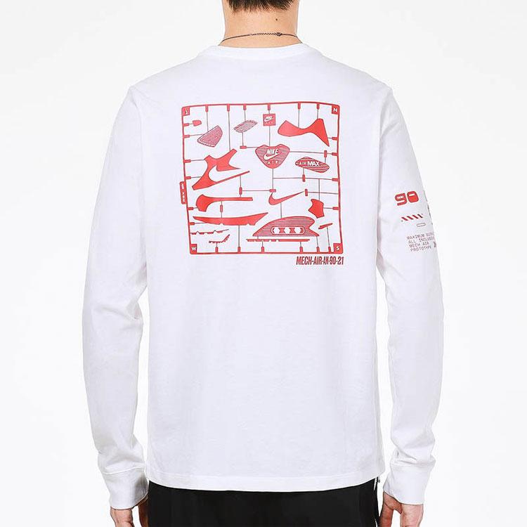 Nike Спортивная одежда Кроссовки Деконструктивный принт Футболка с круглым вырезом и длинными рукавами Мужские топы Белые DJ1380-100