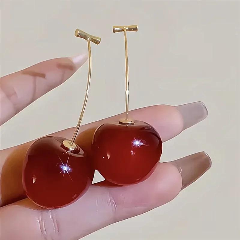 Серьга-подвеска в форме красной вишни для женщин Корейская Маленькая Свежая Сладкая Прелестная Вишенки Подвеска Фруктовые Серьги Вечерние Украшения Подарок