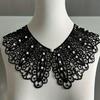 Women's Black Lace Fake Collar Floral Pattern with Embellishments, Lightweight Summer Detachable Shoulder-Style Faux Collar