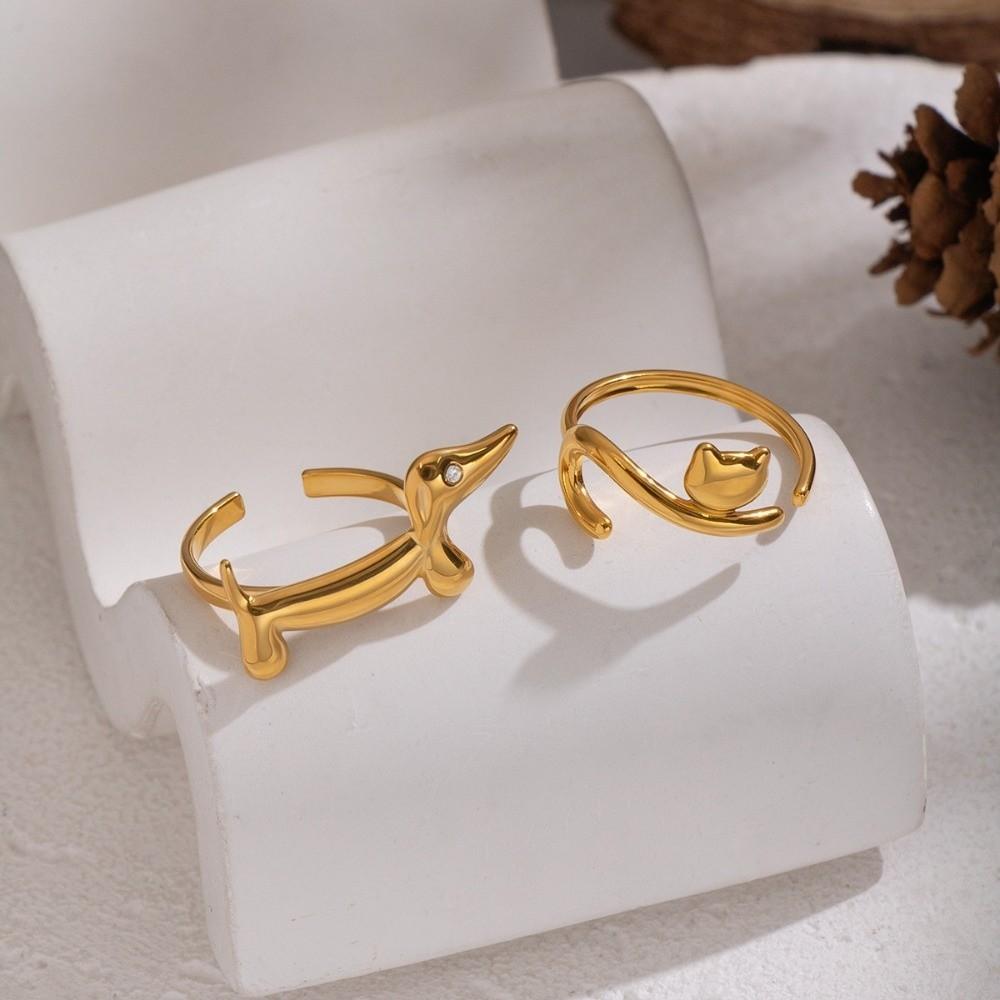 Lines Dog Ring Cat Women Jewelry Vintage Opening Ring Party
