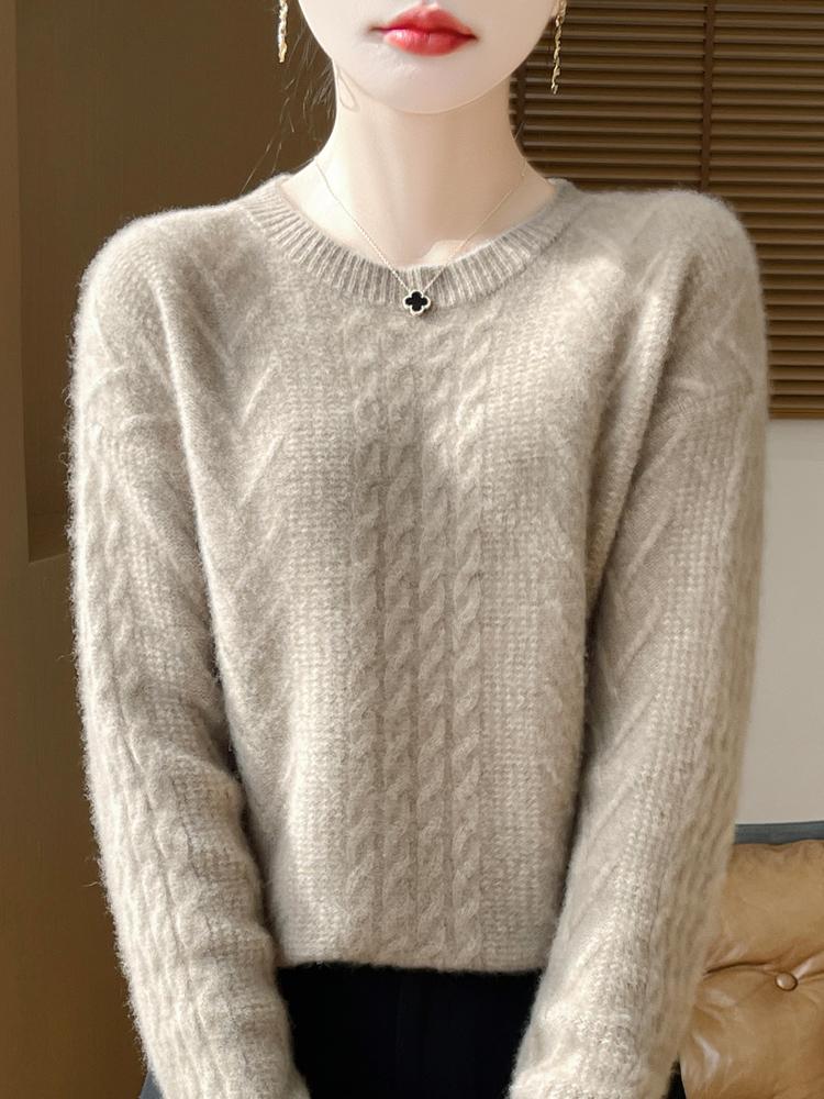 Женский кашемировый свитер Qinghe Cashmere 30% Кашемир 70% Шерсть Осенне-зимний кашемировый пуловер Мягкий и теплый