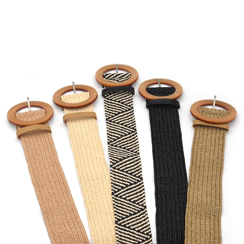 Summer Women'S Elastic Band Round Buckle Retro Bohemian Braided Dress Belt