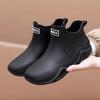 Rain shoes female adult fashion outer wear short tube couple rain boots warm flat waterproof kitchen work car wash rubber shoes male