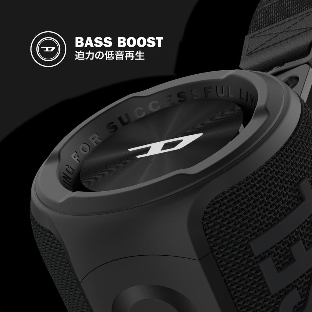 DIESEL Bluetooth Speaker Double Subwoofer Heavy Bass Up To 14 Hours Music Playback Wireless Stereo Pairing of 2 Speakers IPX7 Waterproof Wrist Strap