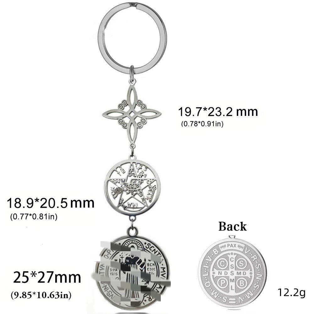 Stainless Steel Multi-Purpose Pendant Keychain - Witch Knot Round Plate Design