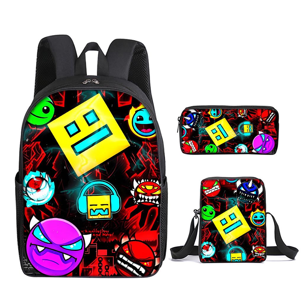 Classic Popular New Geometry Dash 3D Print 3pcs/Set pupil School Bags Laptop Daypack Backpack Inclined shoulder bag Pencil Case