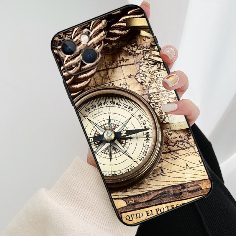 Карта Мира Компас Морской Чехол для Телефона Для iPhone 11 12 13 14 15 16 Pro Max Mini X XR XS Max Plus Чехол Funda
