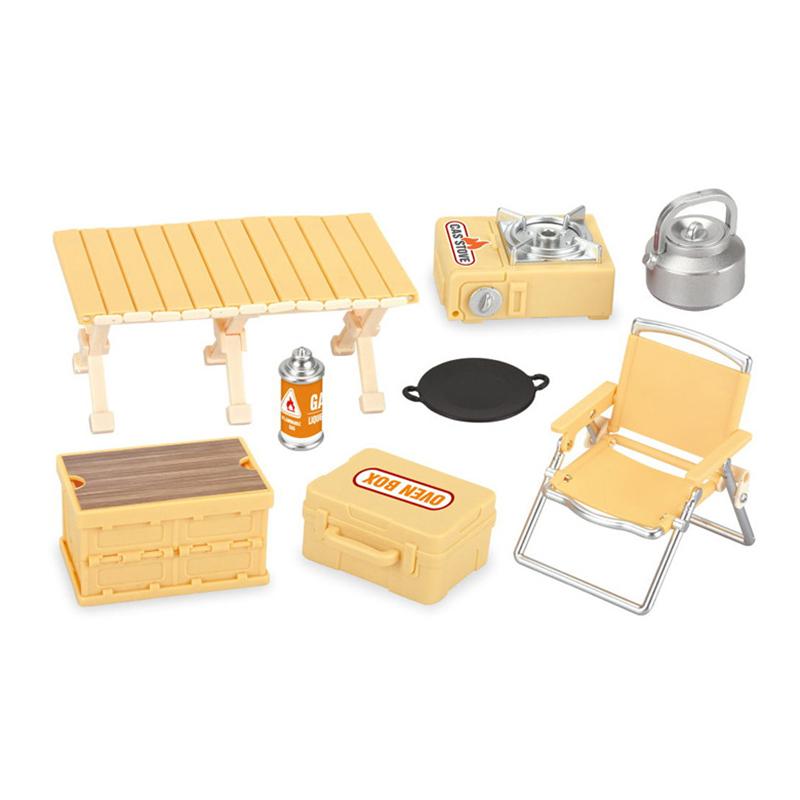 Simulation Mini Picnic Camping Set Dollhouse Outdoor Scene Decor Folding Tables Chair Stool Cassette Stoves Kid Pretend Play Toy