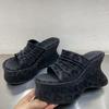 Women's Folded Leopard Print Platform Slides Thick Bottom Sandals Slip-On Summer Flats Silk Upper Cross-Border Shoes