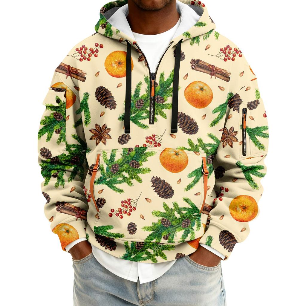 Мужская толстовка с капюшоном на молнии до середины, повседневная спортивная с рождественским принтом