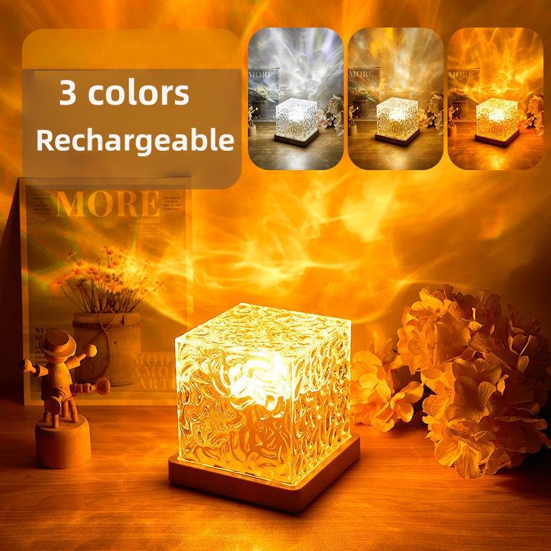 3/16 Colors Dynamic Rotating Water Ripple Projector Night Light Flame Crystal Lamp for Living Room Study Bedroom Bedside Decor