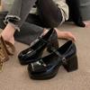 Модные осенние туфли на высоком каблуке для женщин Мэри Джейн Туфли в британском стиле Лолита на платформе толстые женские туфли Модные туфли-лодочки с квадратным носком для школьной формы