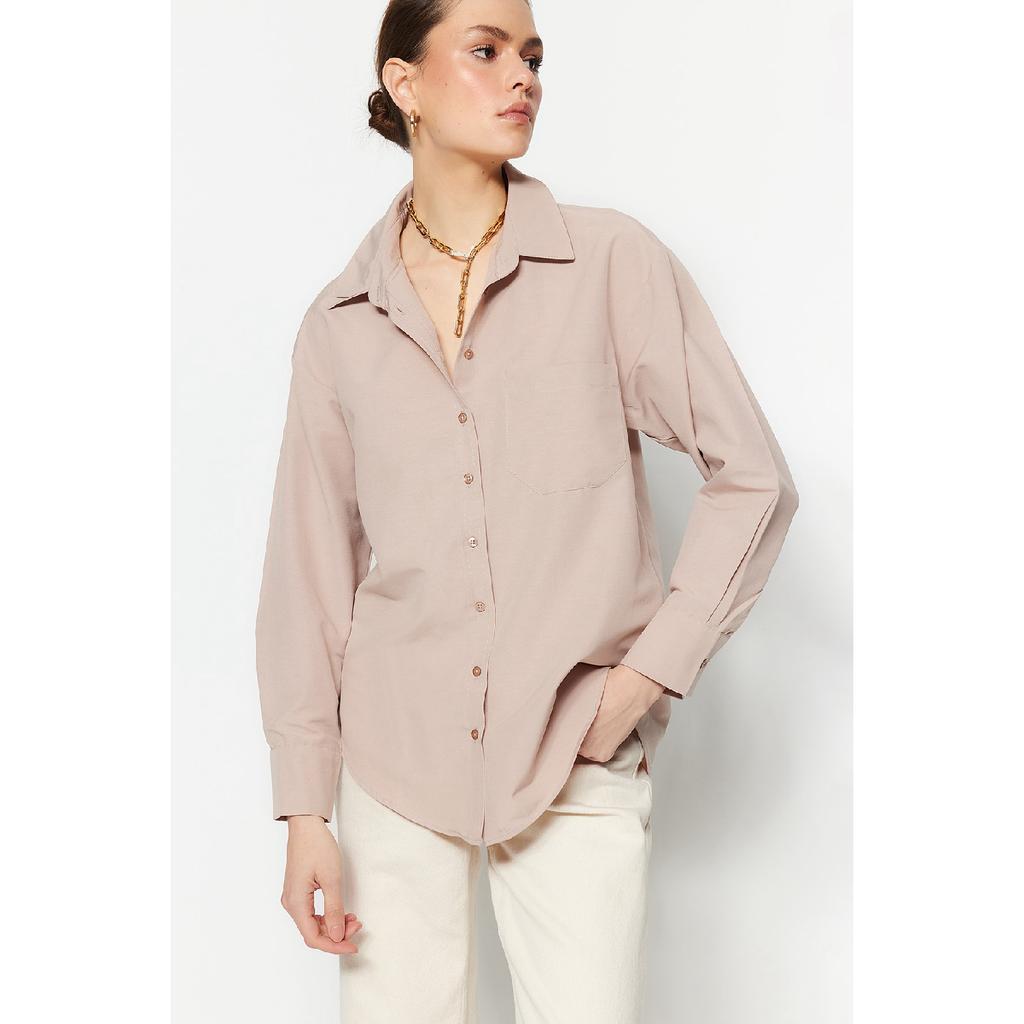 Белая рубашка-бойфренд с одним карманом/широкая хлопковая рубашка Twoaw20go0115