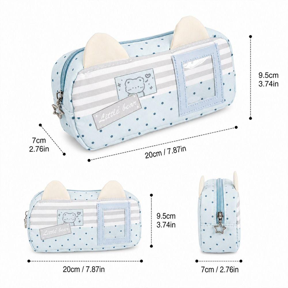 Cat Ear Design Pen Bag Multi-Layer Pencil Pouch Large Capacity Stationery Bag  Gift