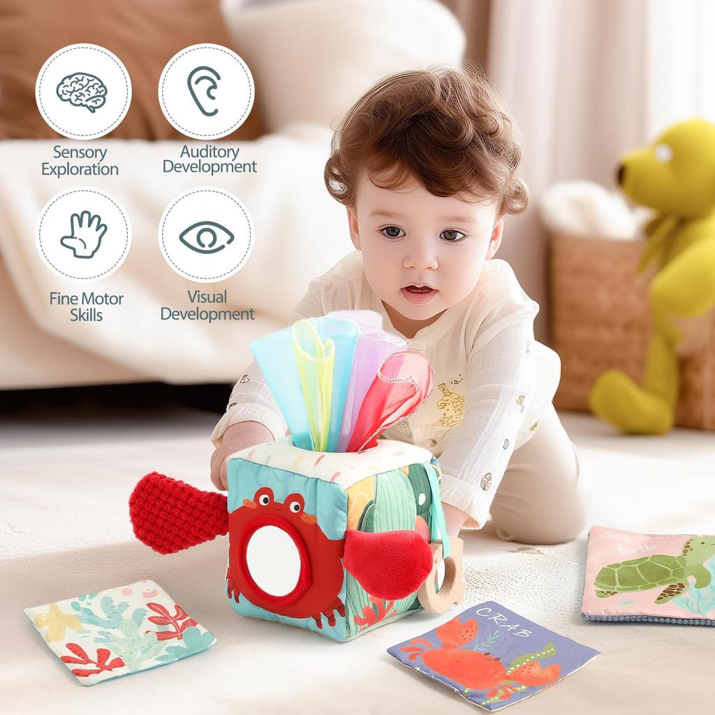 Коробка салфеток Mamimami Home из ткани Five Senses 1 год и образовательный подарок на день рождения Игрушка, ткань, мягкий, игра, стимуляция, Монтессори,