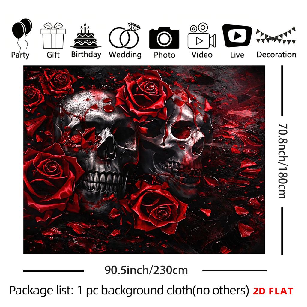 2D Flat 2D Flat Print 1 Large Size/ Pattern Tapestry Skeleton Roses Red Room Wall Decor For Living Room Office Party Decor