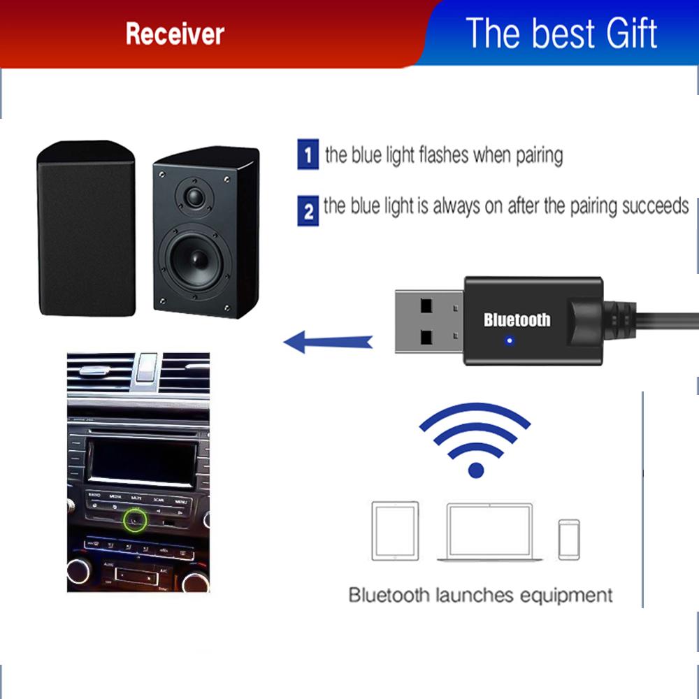 Аудиоприемник Bluetooth USB-ключ с разъемом 3,5 мм Автомобильный аудио Aux Wireless 5,0 Комплект громкой связи для автомобильного MP3-плеера Аудио передатчик