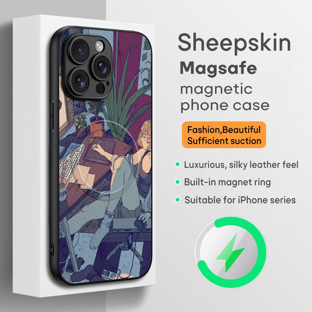 Art Lonomycin style Popular Phone Case For iPhone 17 16 15 14 13 12 11 Plus Pro Max High-end Luxury Magsafe Sheepskin