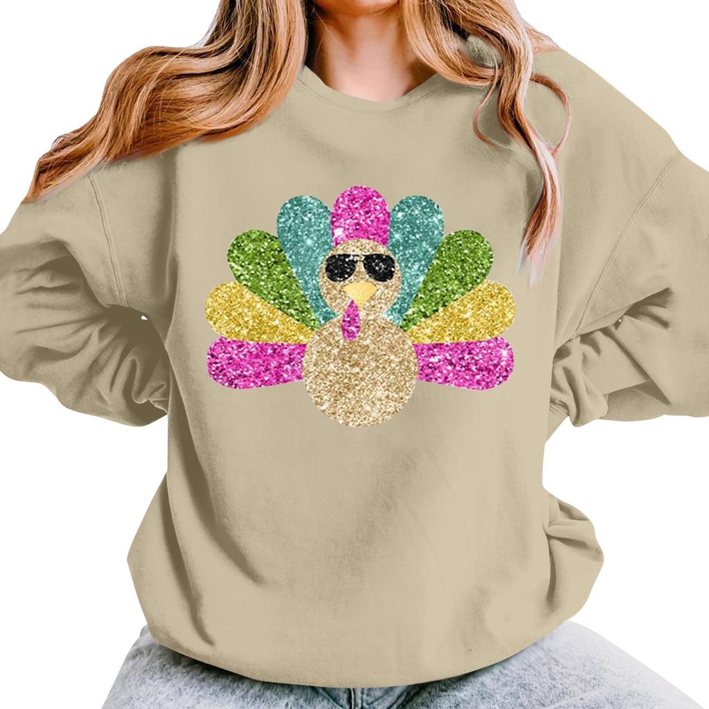 Женская повседневная мода День благодарения с принтом длинный рукав O-образный вырез пуловер толстовки