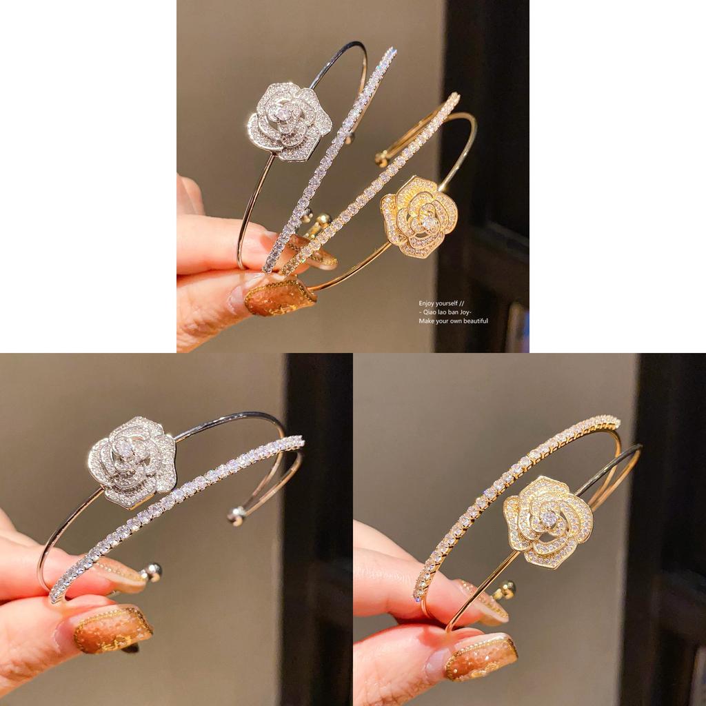 Zircon Flower Designer Cuff Bracelet With Copper Material Elegant Gift For Women