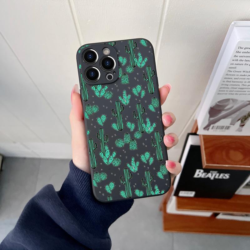 Оригинальный квадратный жидкий силиконовый чехол с милым кактусом для iPhone 14 11 12 13 Pro Max Mini X XS XR 7 8 Plus, противоударный чехол «сделай сам»